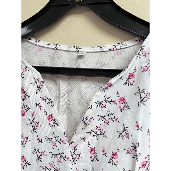 Vintage style Womens Sleeveless Button Front Shirred Dress White Floral Sz L - Picture 4 of 9